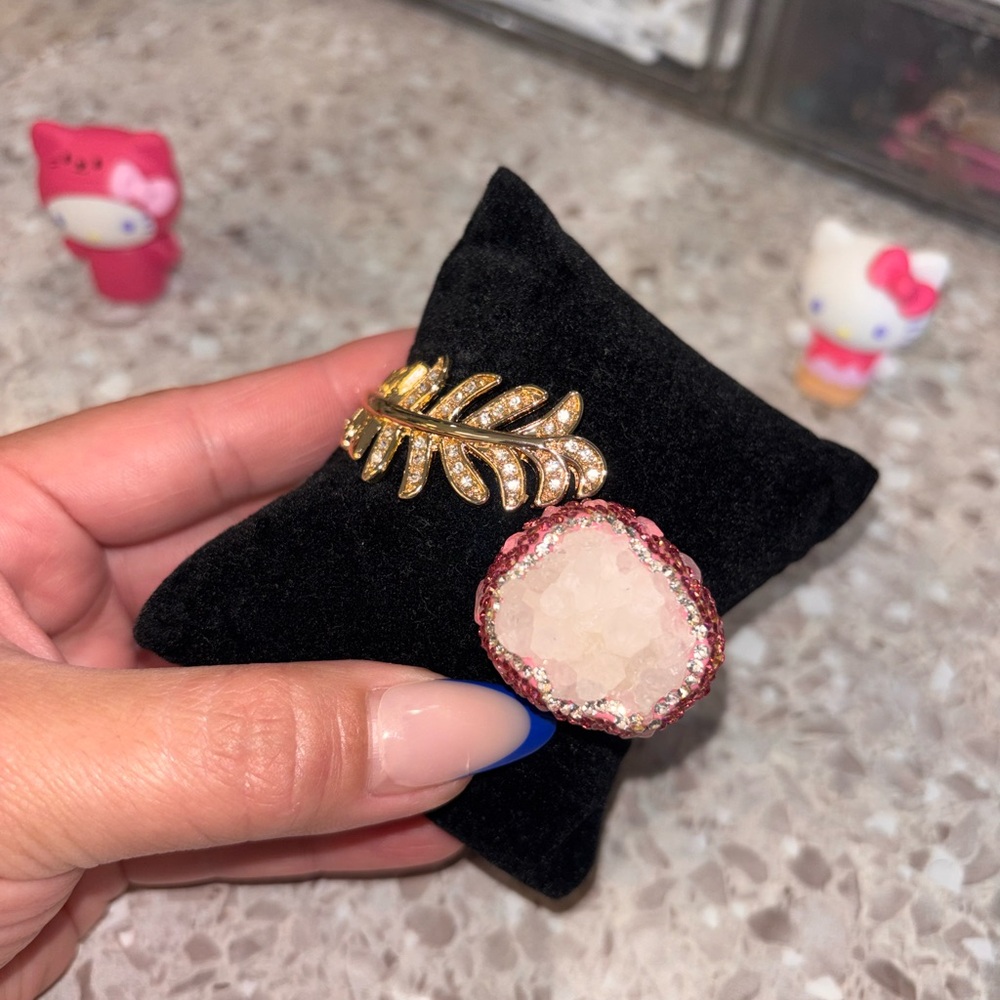 Gold Leaf Crystal Statement bracelet— Pink Trim